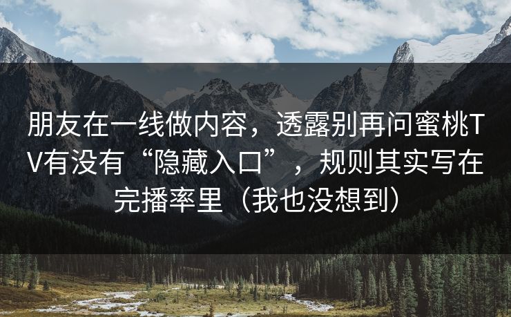 朋友在一线做内容，透露别再问蜜桃TV有没有“隐藏入口”，规则其实写在完播率里（我也没想到）
